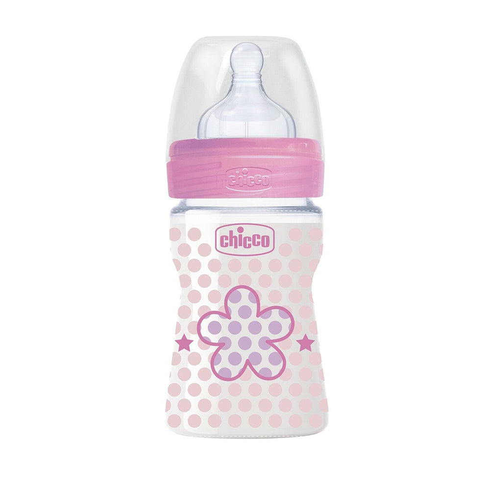 בקבוק צ'יקו וולביאינג ורוד 150 מ"ל 0M+ | Chicco Well Being Feeding Bottle 150ml