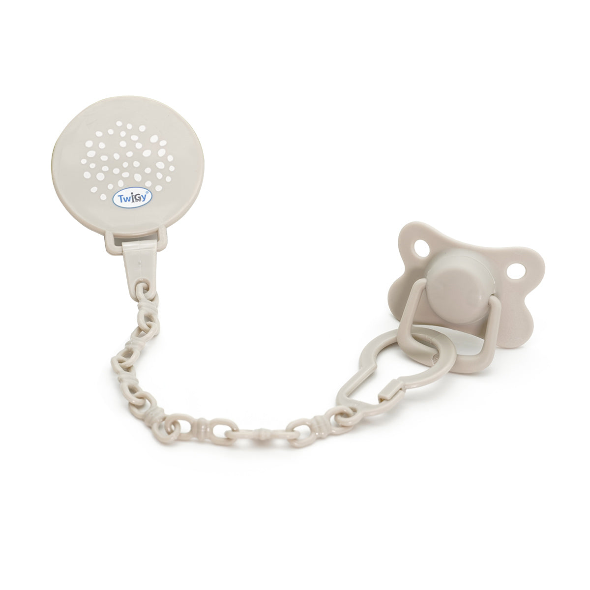 מחזיק מוצץ עם שרשרת טוויגי אפור | Twigy Pacifier Clip with chain Grey