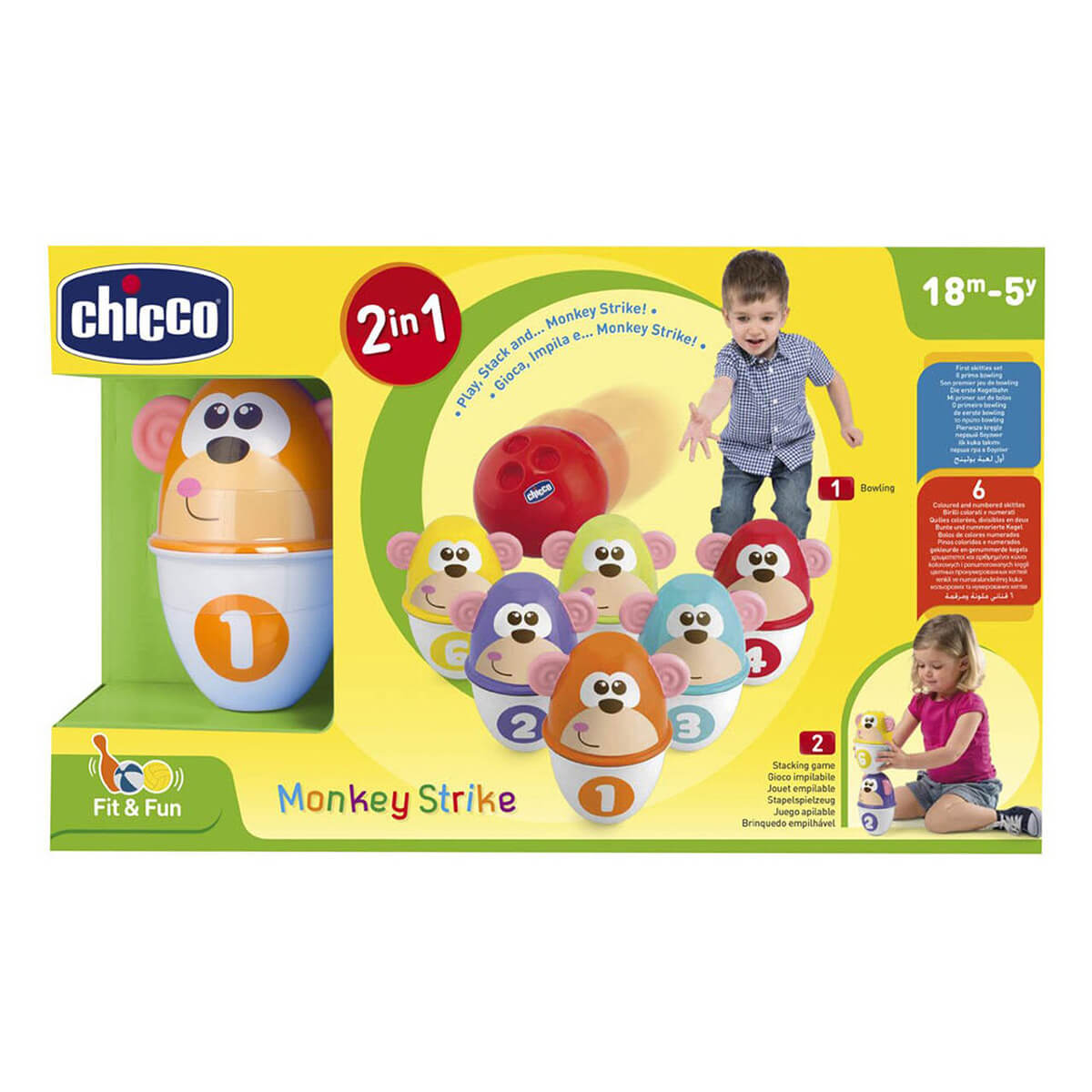 משחק באולינג 2 ב-1 קופים צ'יקו צבעוני | Chicco Monkey Strike Colorful