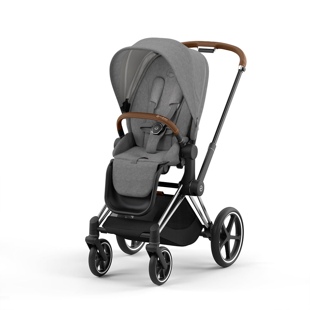 עגלה משולבת סייבקס פריאם 4 שלדה כרום \ ידית חומה ריפוד אפור מלאנג' | Cybex Priam 4