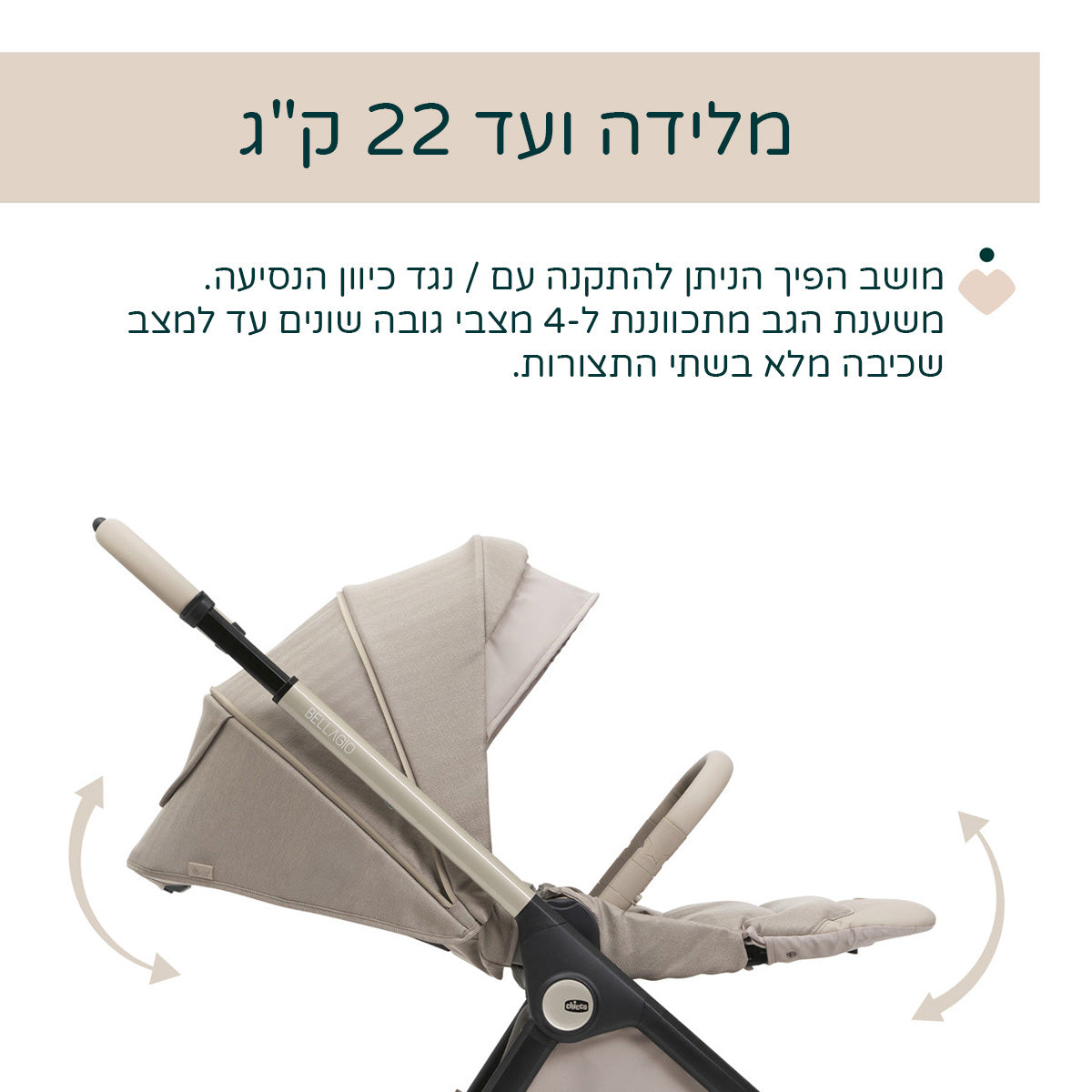 עגלה משולבת צ'יקו בלאג'יו פרימו אפור/בז' | Chicco Bellagio Primo Stroller Como Lake