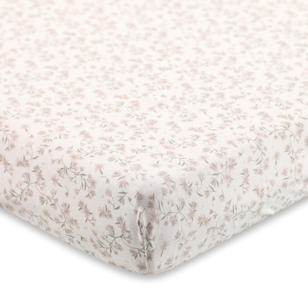 סדין לעריסה מיננה ליין Bloom & Grid ורוד בהיר מודפס | Minene Light Pink Printed