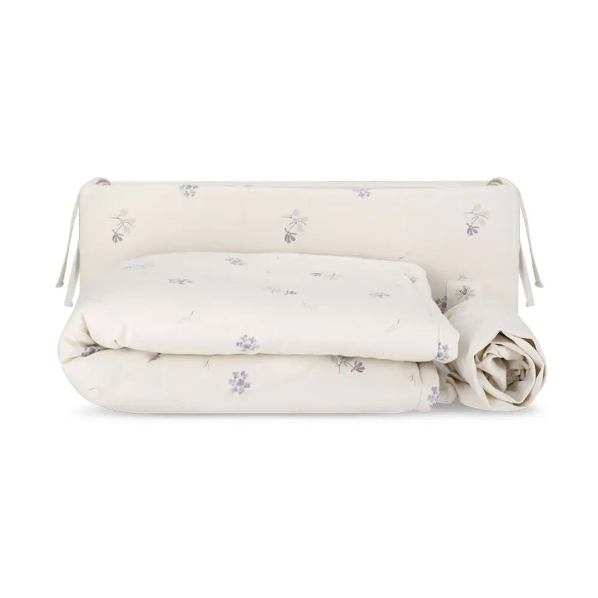 סט מצעים לעריסה מיננה ליין Bloom & Grid שמנת מודפס | Minene Printed Cream