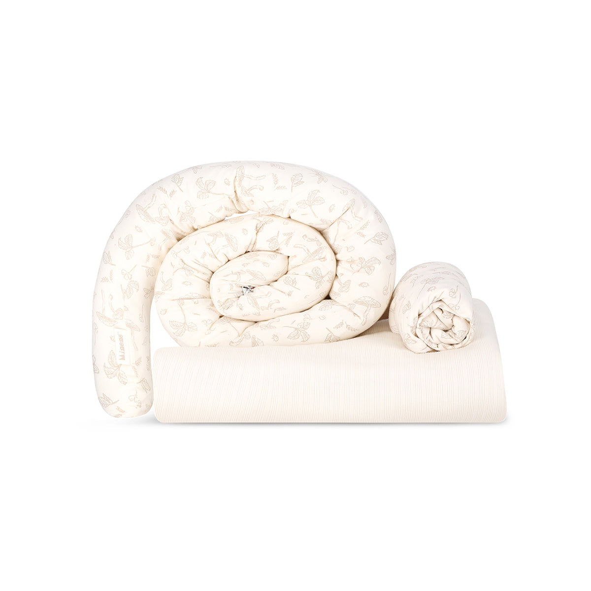 סט מצעים לעריסה מיננה ליין Forest Mist שמנת מודפס | Minene Cream Print