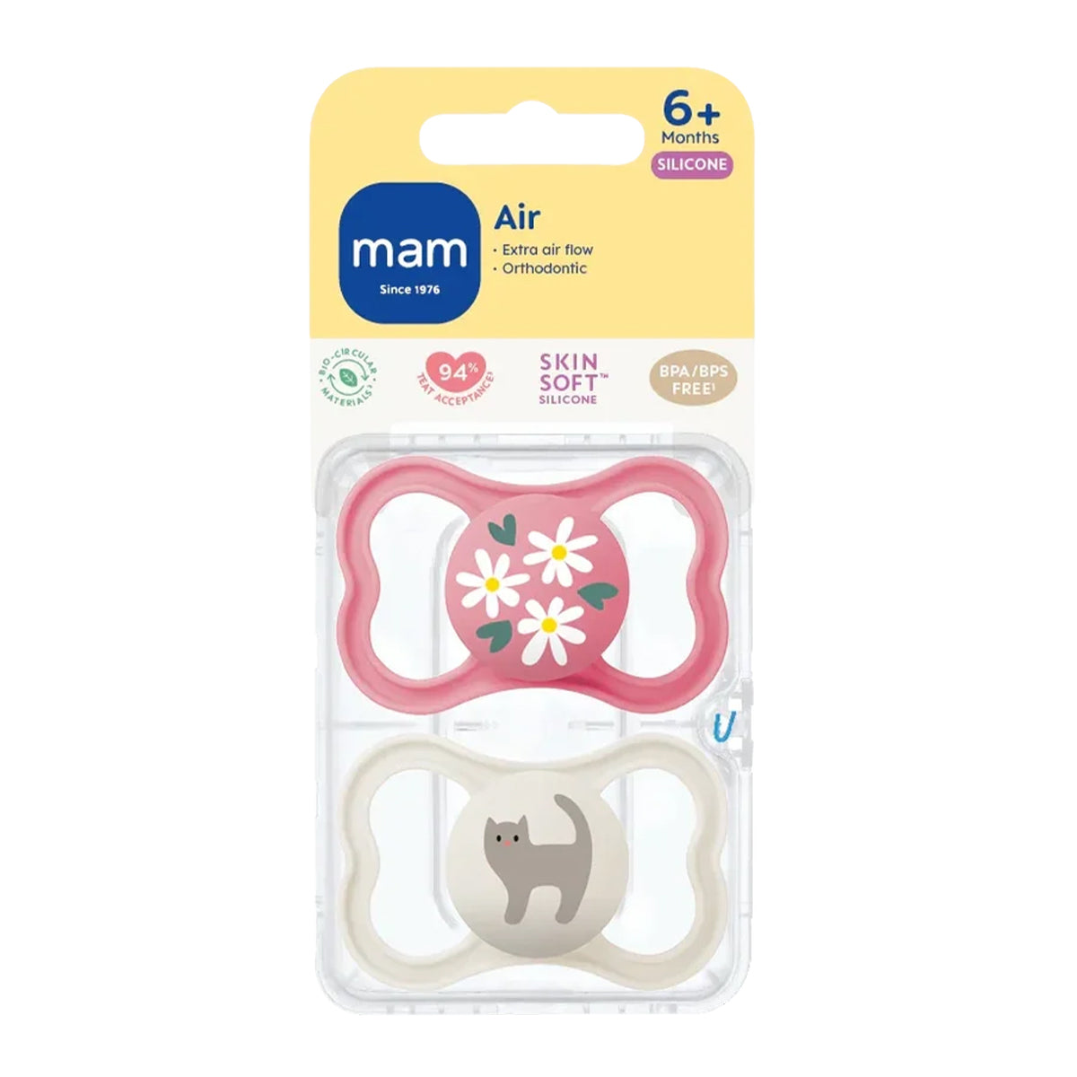 זוג מוצצים אייר מאמ מידה 6+ ורוד אבן לילה | Mam