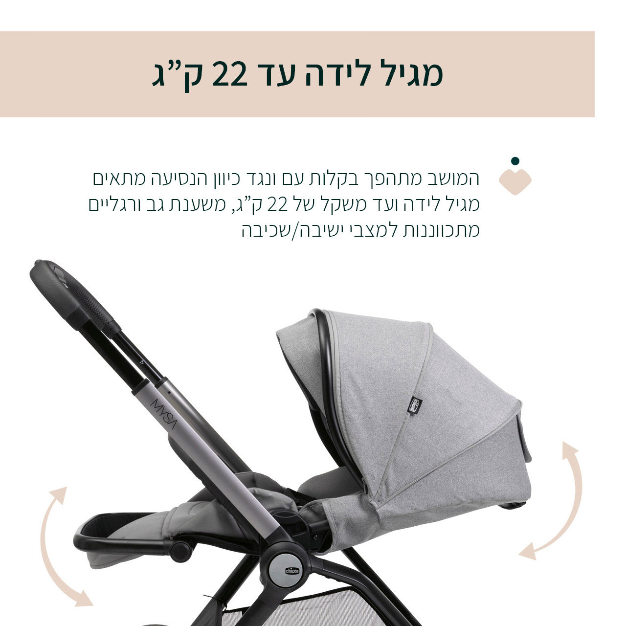 עגלה משולבת צ'יקו מיסה אפור ירח | Chicco Mysa Stroller Lunar Rock