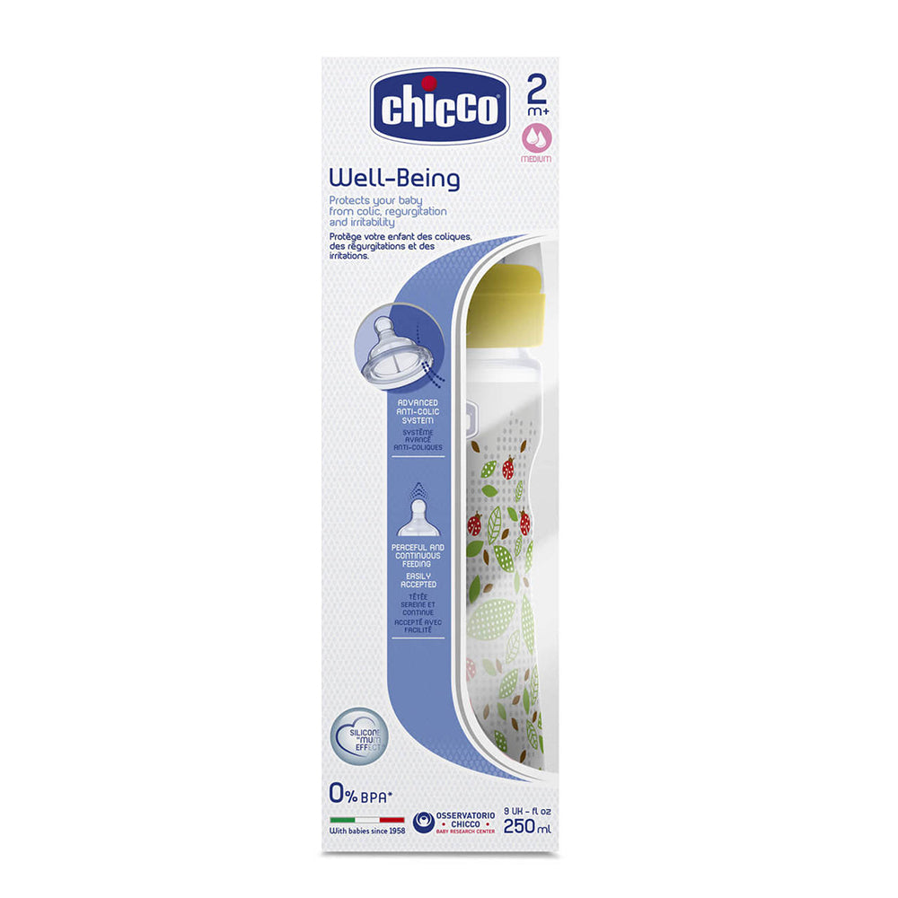 בקבוק צ'יקו וולביאינג כחול 250 מ"ל 2M+ | Chicco Well Being Feeding Bottle 250 ml