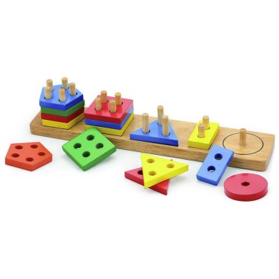 לוח התאמת צורות גיאומטריות ולימוד צבעים מעץ 16 חלקים