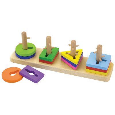 משחק תיאום צורות לפי פינים מעץ מלא
