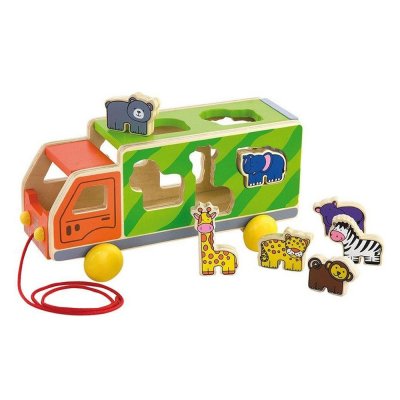 משאית ספארי התאמת צורות 7 חיות עם חוט משיכה