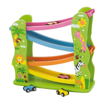 מסלול עץ למכוניות + 4 מכוניות