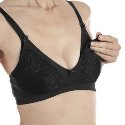 חזיית הנקה כותנה בצבע שחור עם תחרה – Nursing Cotton Bra Black